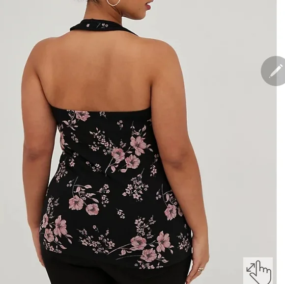 🆕️🌺 1X BLACK FLORAL HALTER TOP - FOXY FIT🌺 - Picture 5 of 6